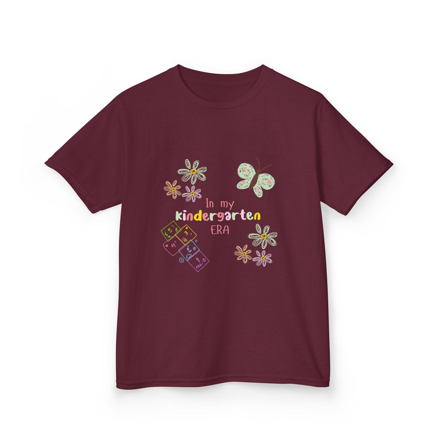 Kindergarten Era Kids T‑Shirt — Cute Butterfly & Crayon Back-to-School Tee