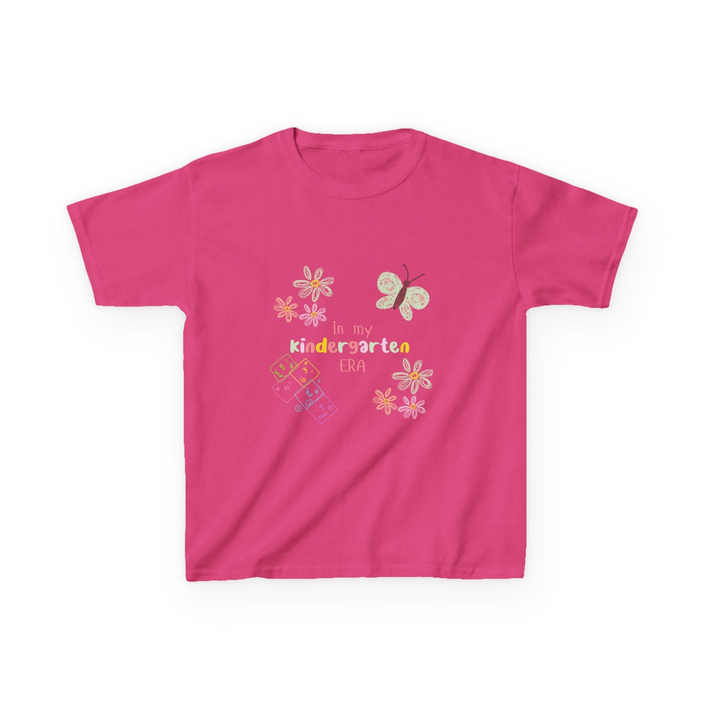 Kindergarten Era Kids T‑Shirt — Cute Butterfly & Crayon Back-to-School Tee