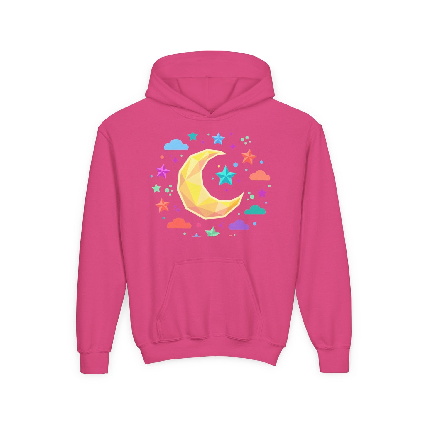 Kids Moon & Stars Hoodie — Colorful Crescent Night Sky Pullover