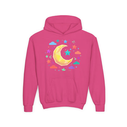 Kids Moon & Stars Hoodie — Colorful Crescent Night Sky Pullover