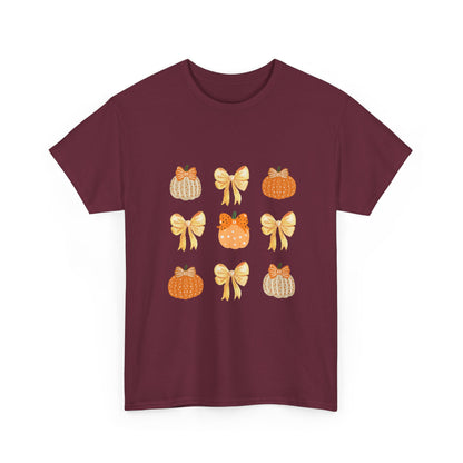 Pumpkin & Bow Fall Tee — Cute Autumn Pumpkin Graphic T-Shirt