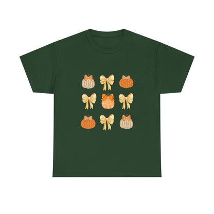 Pumpkin & Bow Fall Tee — Cute Autumn Pumpkin Graphic T-Shirt