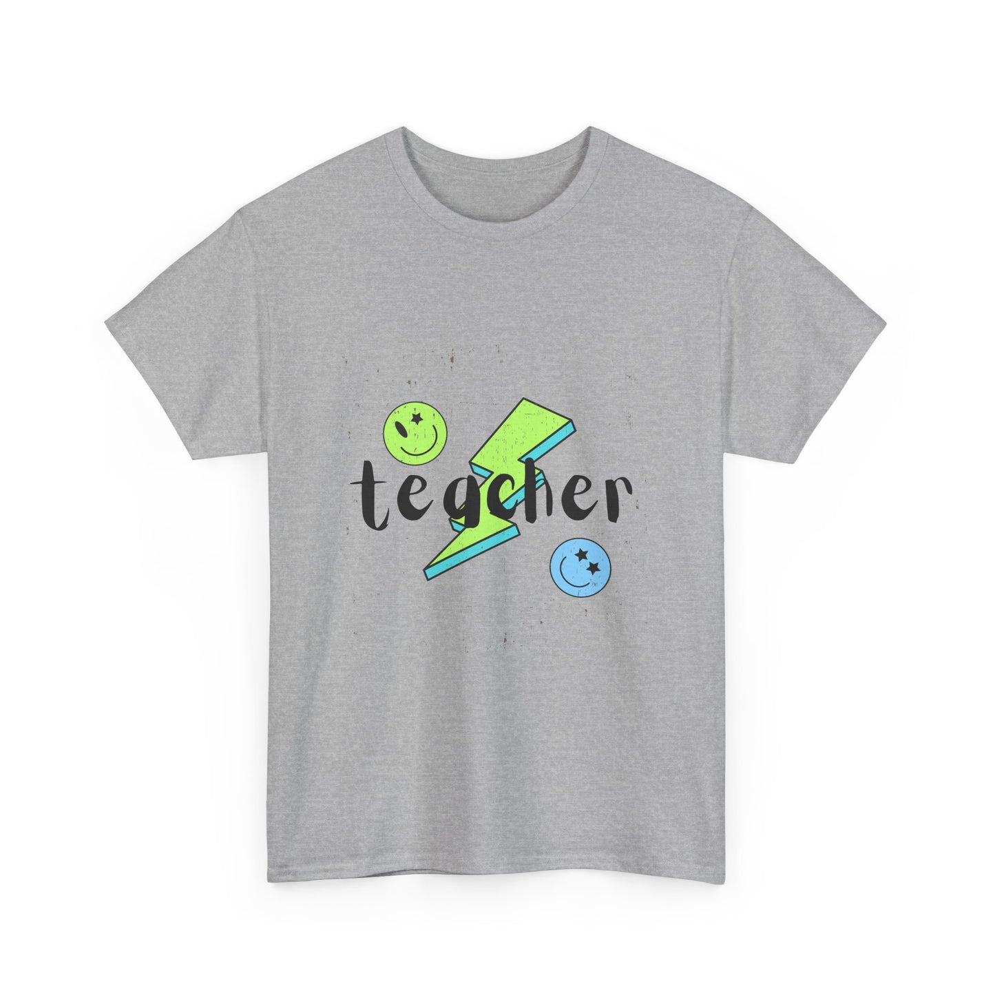 Teacher Lightning Bolt T‑Shirt — Cute Smiley Faces Teacher Tee (Back Plain)