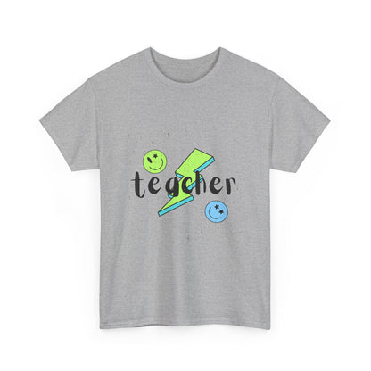 Teacher Lightning Bolt T‑Shirt — Cute Smiley Faces Teacher Tee (Back Plain)
