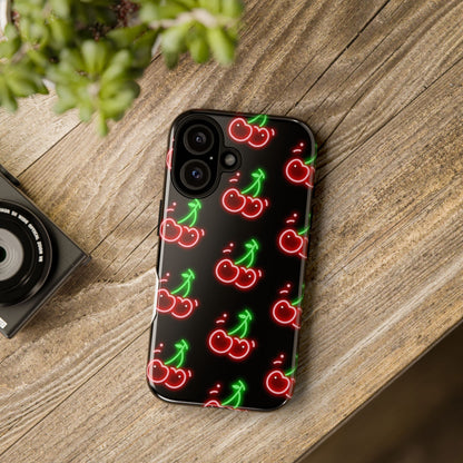 Neon Cherry Phone Case – Retro Fruit Pattern Protective iPhone Cover