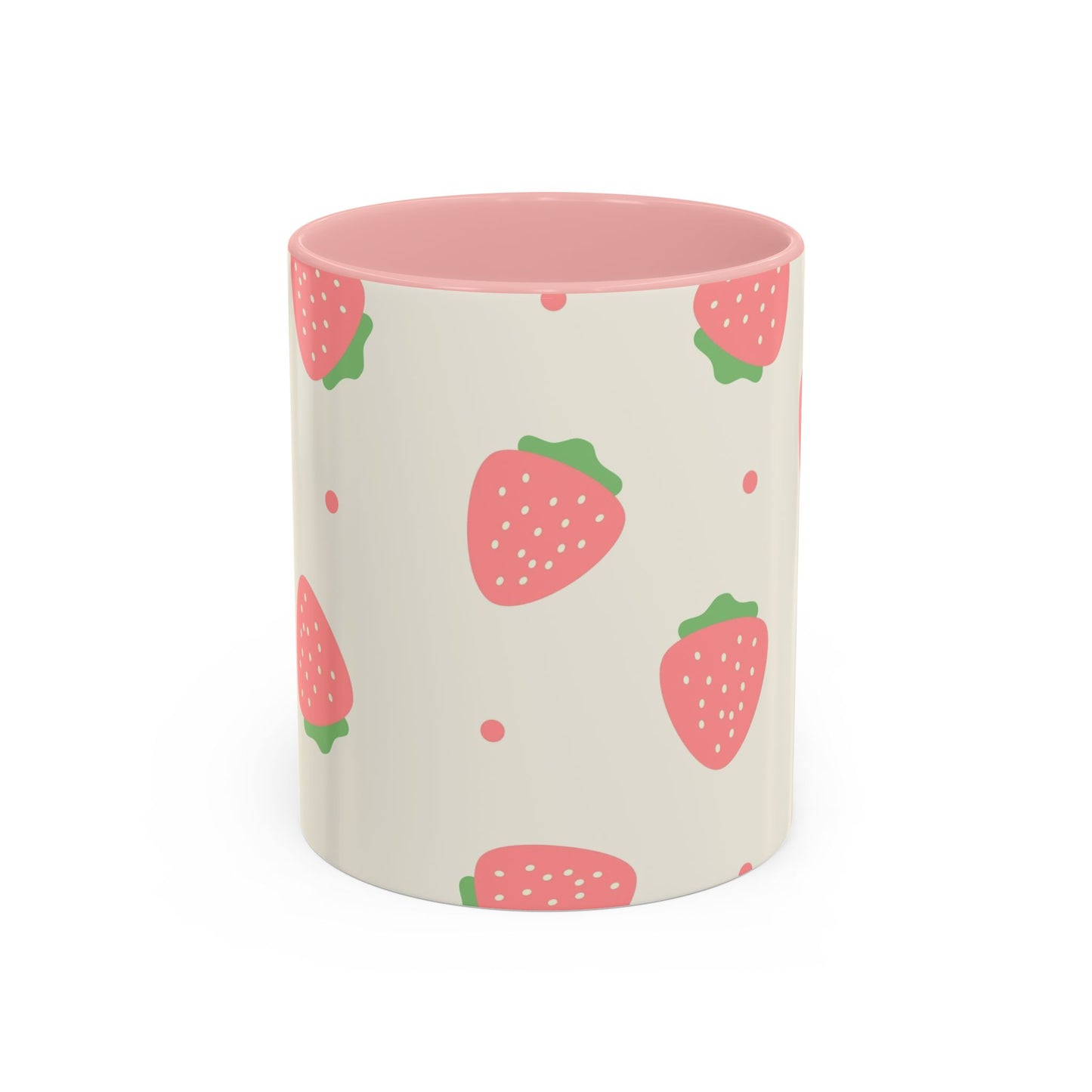 Strawberry Pattern Accent Coffee Mug — Cute Pink Fruit Ceramic Mug (11/15oz)