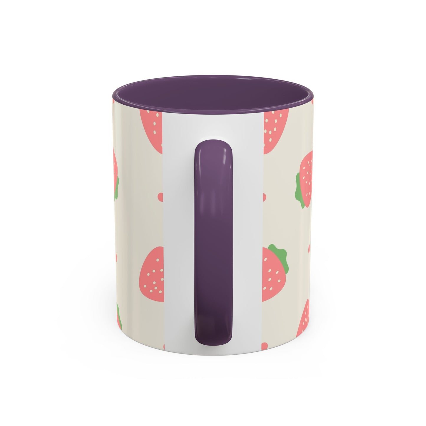 Strawberry Pattern Accent Coffee Mug — Cute Pink Fruit Ceramic Mug (11/15oz)