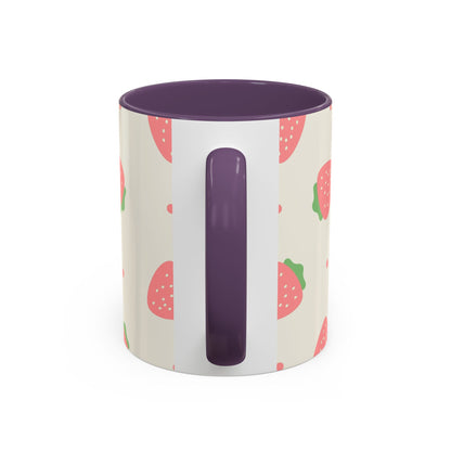 Strawberry Pattern Accent Coffee Mug — Cute Pink Fruit Ceramic Mug (11/15oz)