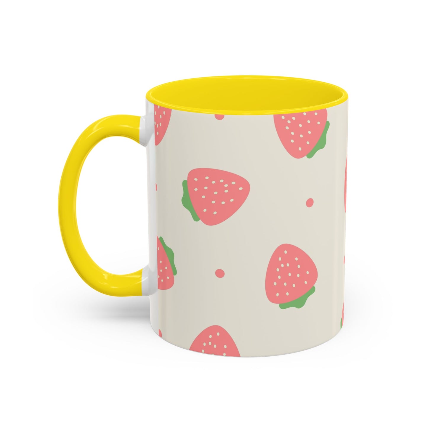 Strawberry Pattern Accent Coffee Mug — Cute Pink Fruit Ceramic Mug (11/15oz)