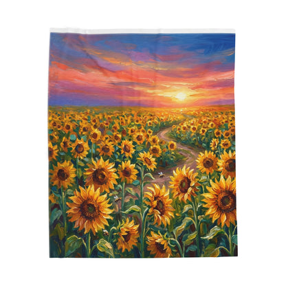 Sunflower Field Velveteen Plush Blanket — Cozy Floral Sunset Throw