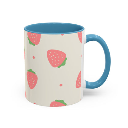 Strawberry Pattern Accent Coffee Mug — Cute Pink Fruit Ceramic Mug (11/15oz)