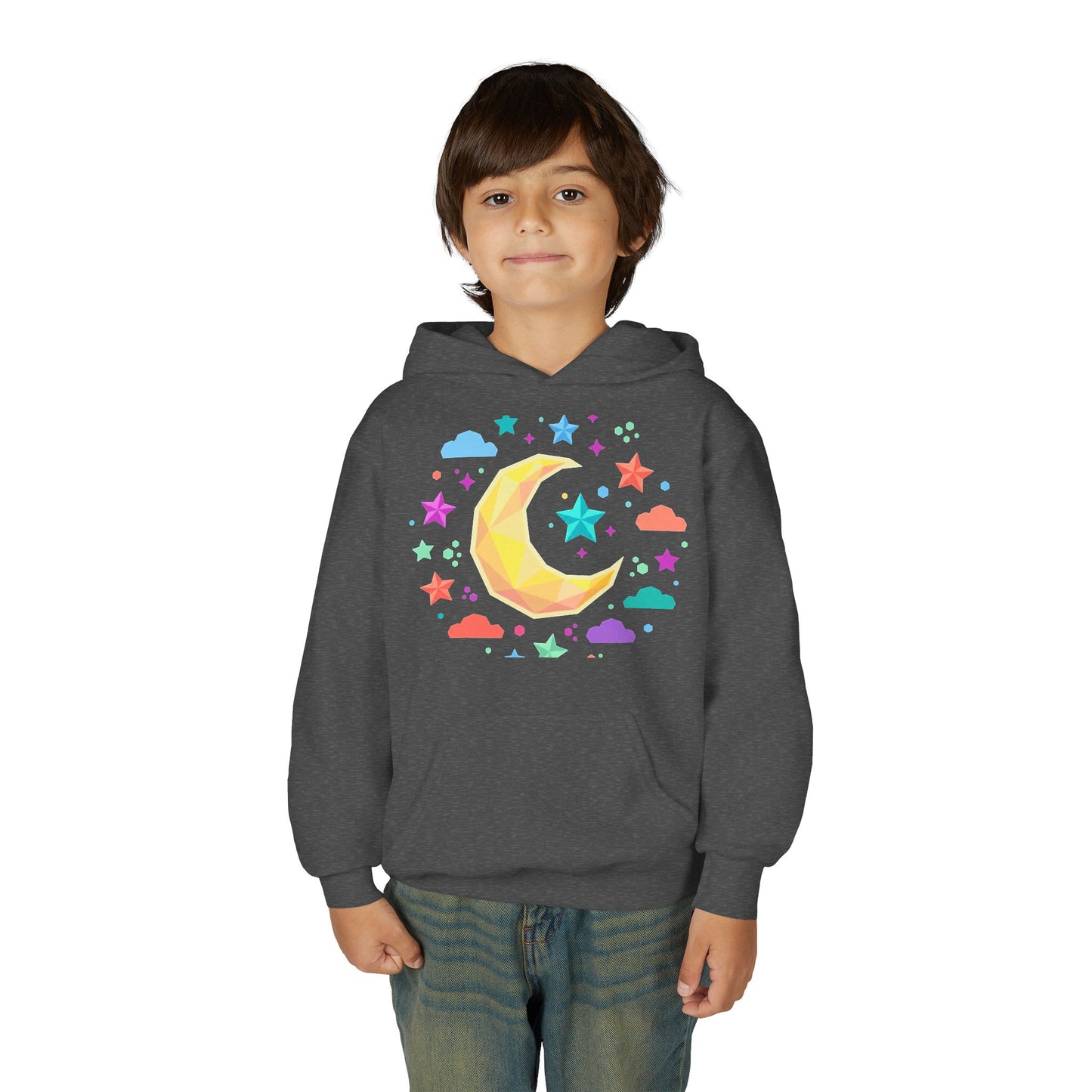 Kids Moon & Stars Hoodie — Colorful Crescent Night Sky Pullover