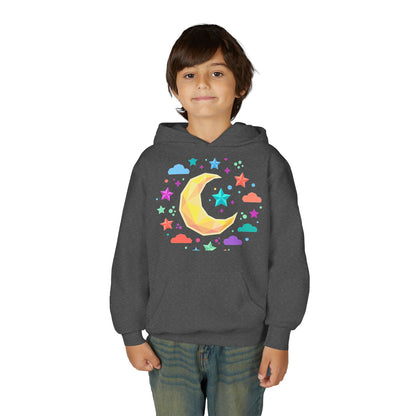 Kids Moon & Stars Hoodie — Colorful Crescent Night Sky Pullover