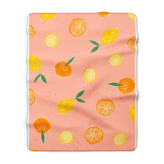 Citrus Sherpa Blanket – Peach Orange & Lemon Cozy Throw