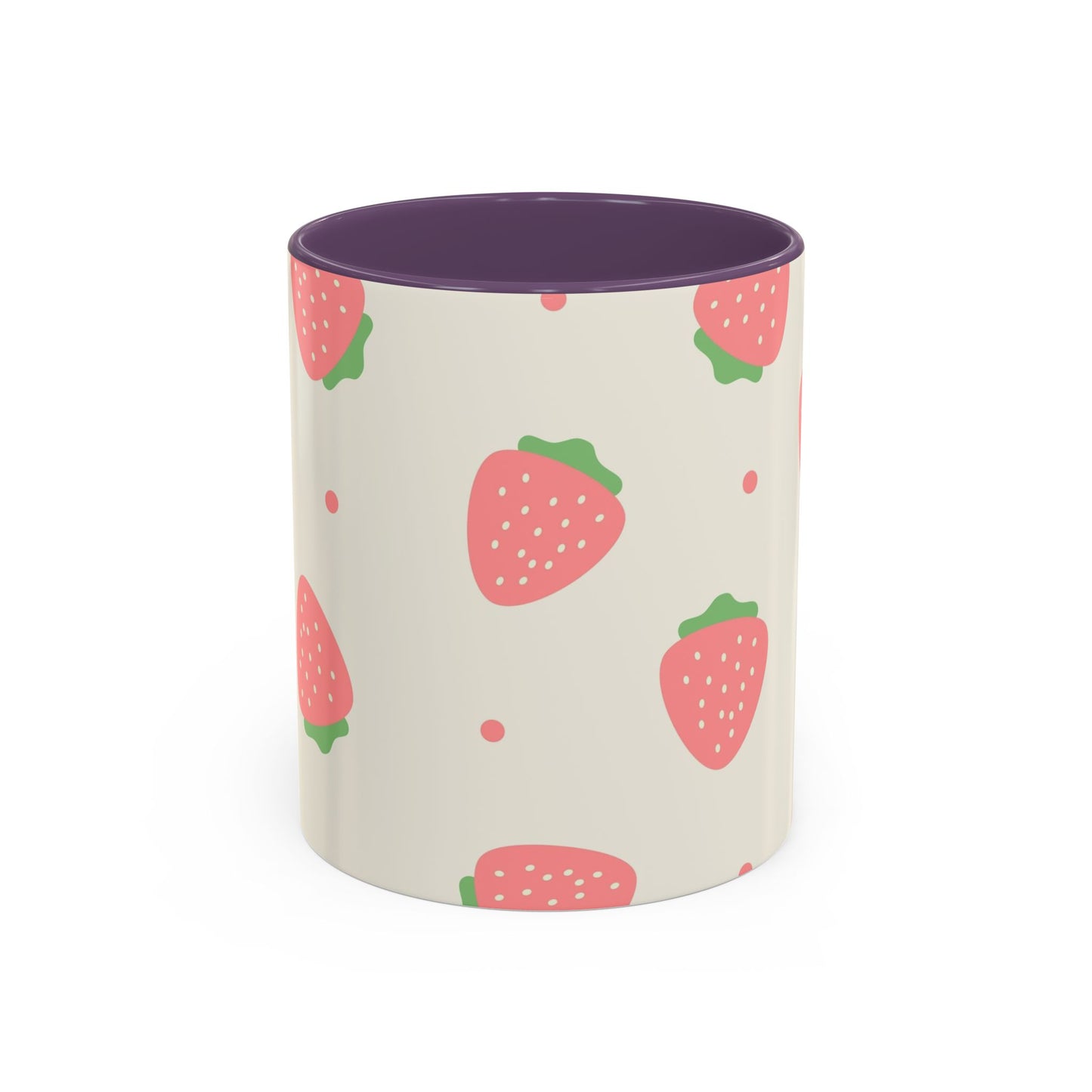 Strawberry Pattern Accent Coffee Mug — Cute Pink Fruit Ceramic Mug (11/15oz)