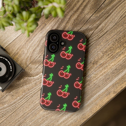 Neon Cherry Phone Case – Retro Fruit Pattern Protective iPhone Cover