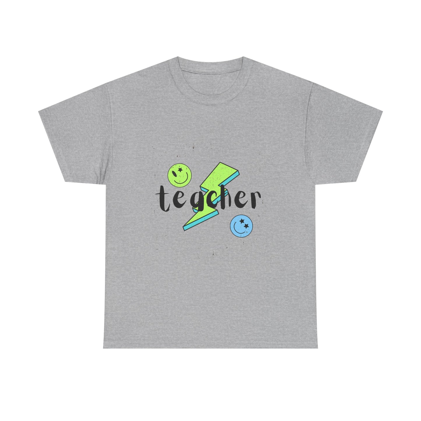 Teacher Lightning Bolt T‑Shirt — Cute Smiley Faces Teacher Tee (Back Plain)