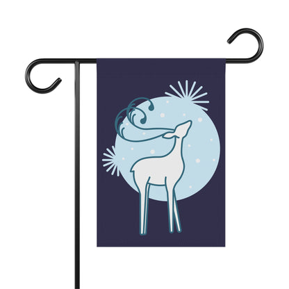 Winter Deer Garden Flag — Moonlight Reindeer Outdoor House Banner
