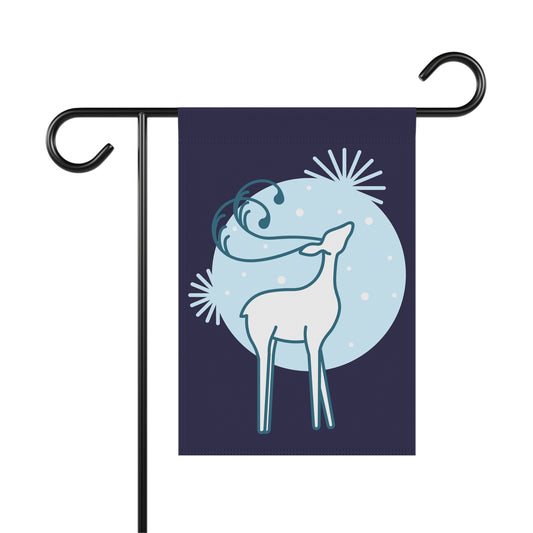 Winter Deer Garden Flag — Moonlight Reindeer Outdoor House Banner