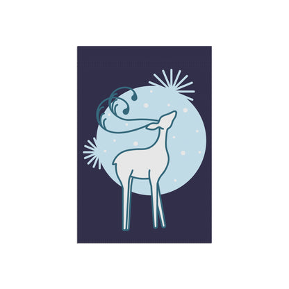 Winter Deer Garden Flag — Moonlight Reindeer Outdoor House Banner