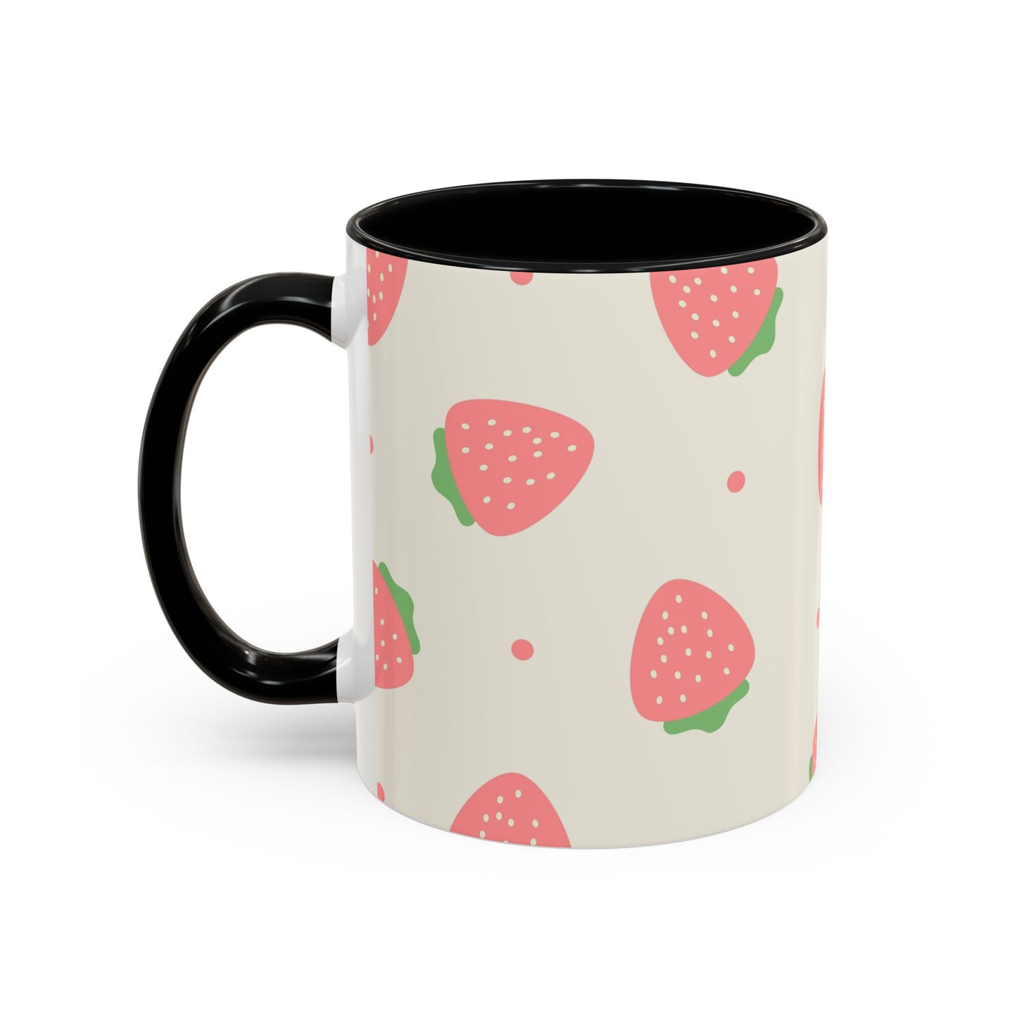 Strawberry Pattern Accent Coffee Mug — Cute Pink Fruit Ceramic Mug (11/15oz)