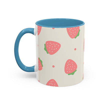 Strawberry Pattern Accent Coffee Mug — Cute Pink Fruit Ceramic Mug (11/15oz)