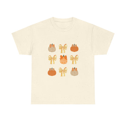 Pumpkin & Bow Fall Tee — Cute Autumn Pumpkin Graphic T-Shirt