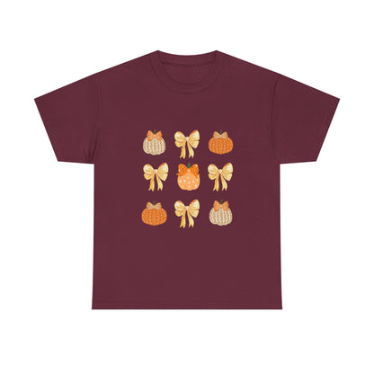 Pumpkin & Bow Fall Tee — Cute Autumn Pumpkin Graphic T-Shirt