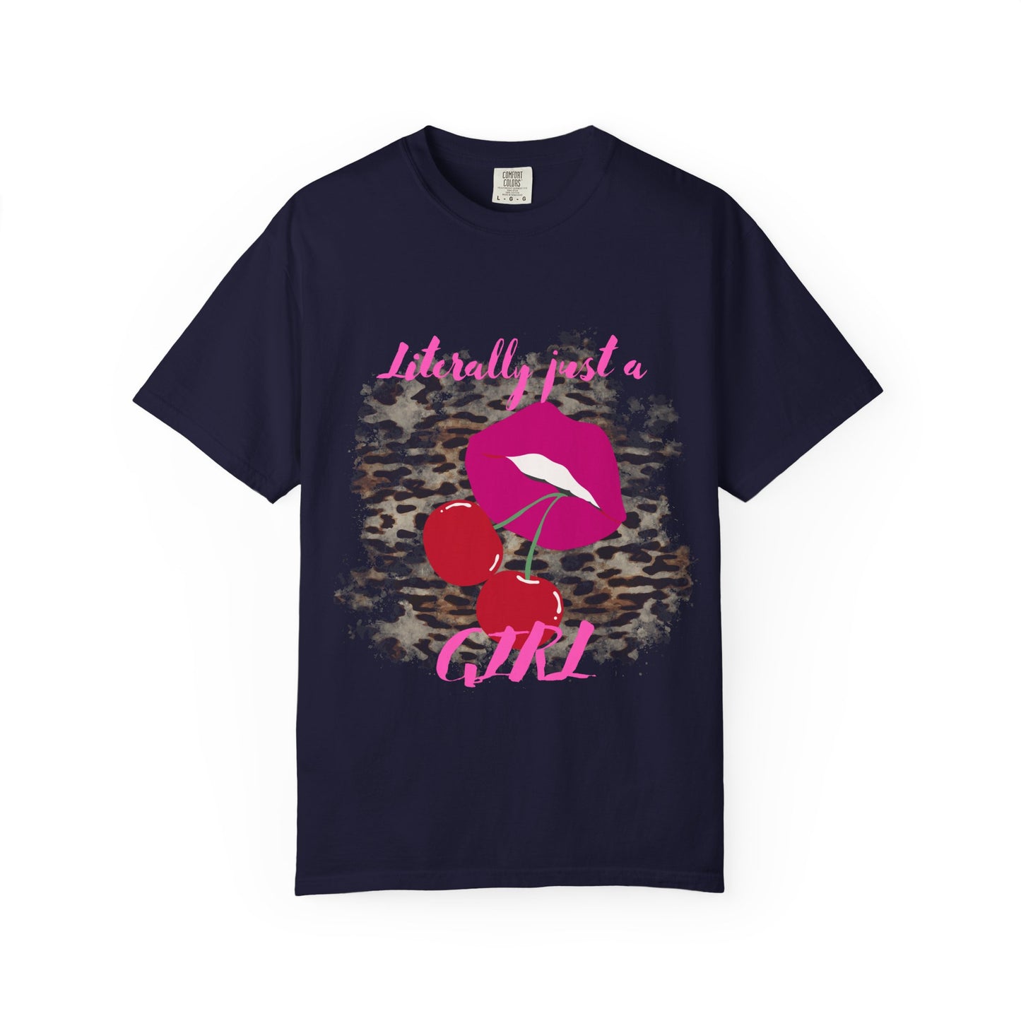Graphic T-Shirt — "Literally Just a Girl" Pink Lips & Cherries Tee