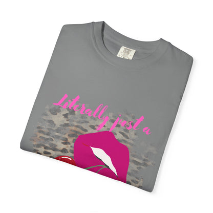 Graphic T-Shirt — "Literally Just a Girl" Pink Lips & Cherries Tee