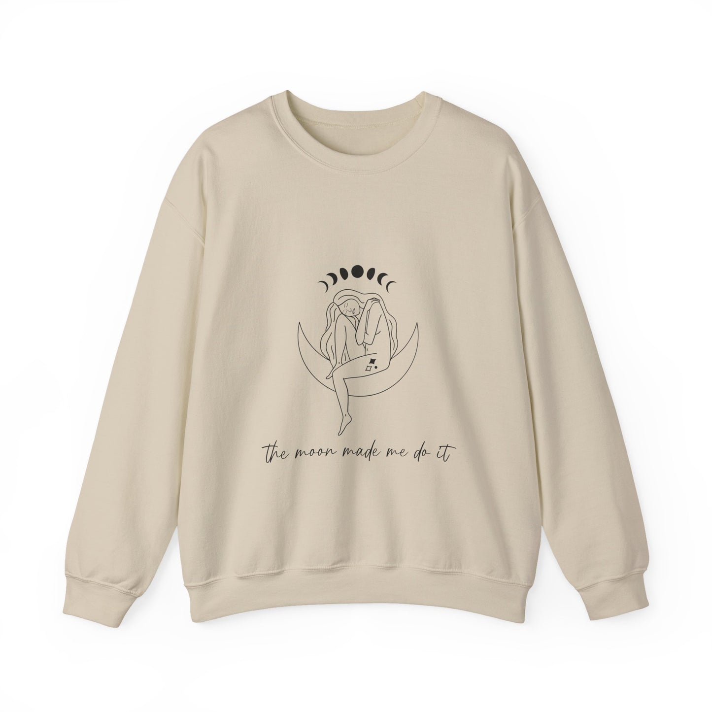 Crewneck Sweatshirt — Minimal Moon Phases Floral “The Moon Made Me Do It”