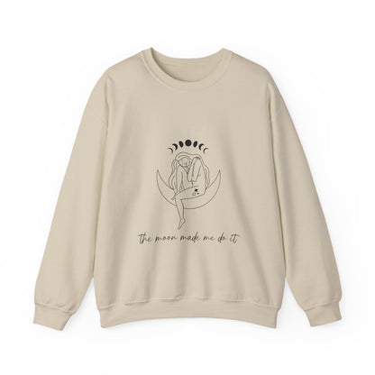 Crewneck Sweatshirt — Minimal Moon Phases Floral “The Moon Made Me Do It”