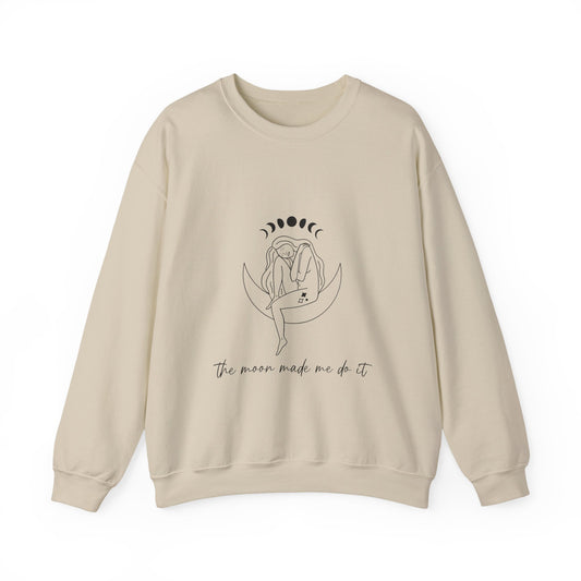 Crewneck Sweatshirt — Minimal Moon Phases Floral “The Moon Made Me Do It”
