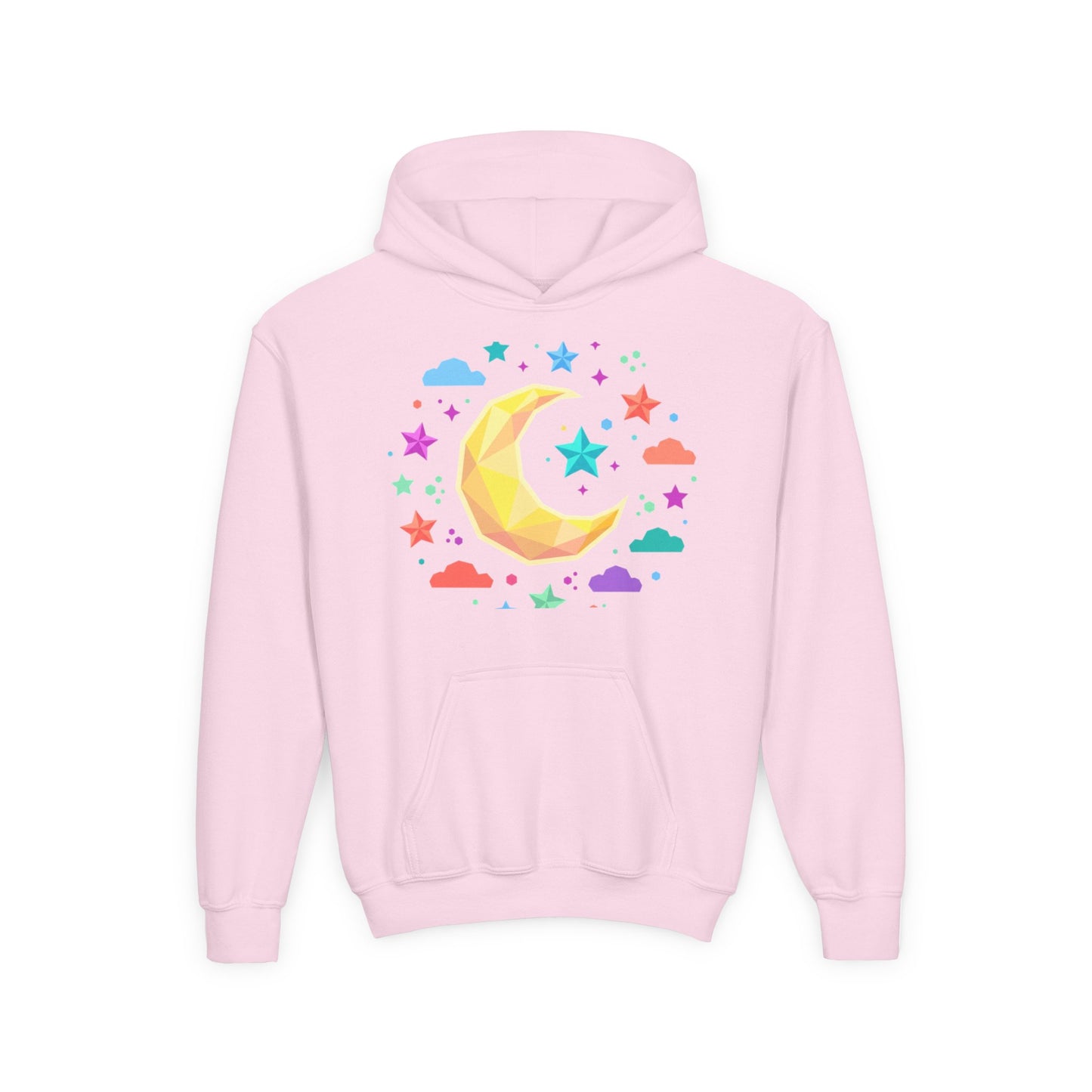 Kids Moon & Stars Hoodie — Colorful Crescent Night Sky Pullover