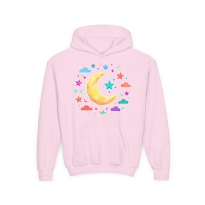 Kids Moon & Stars Hoodie — Colorful Crescent Night Sky Pullover