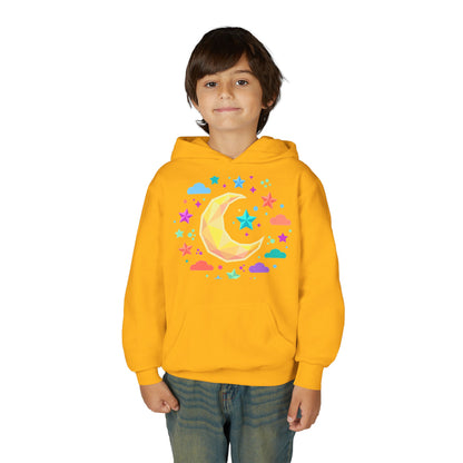 Kids Moon & Stars Hoodie — Colorful Crescent Night Sky Pullover