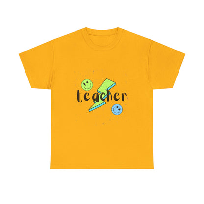 Teacher Lightning Bolt T‑Shirt — Cute Smiley Faces Teacher Tee (Back Plain)