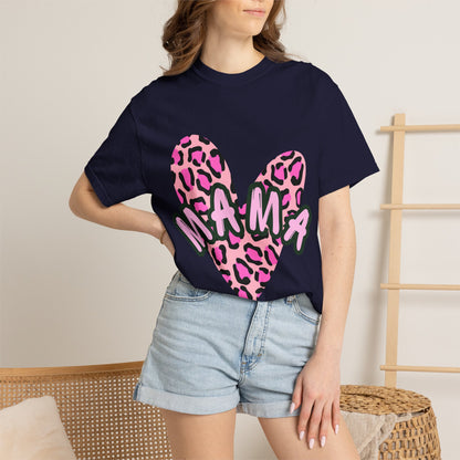 Mama Pink Leopard Heart T-Shirt
