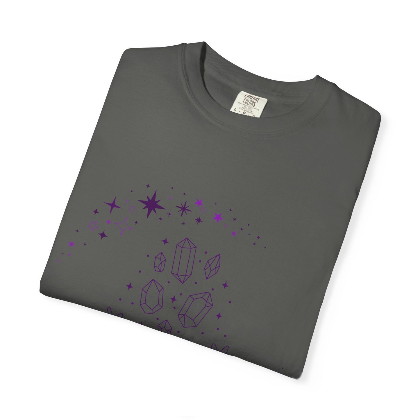 Crystal Reading T-Shirt — Mystical Hands, Floating Crystals & Stars Tee