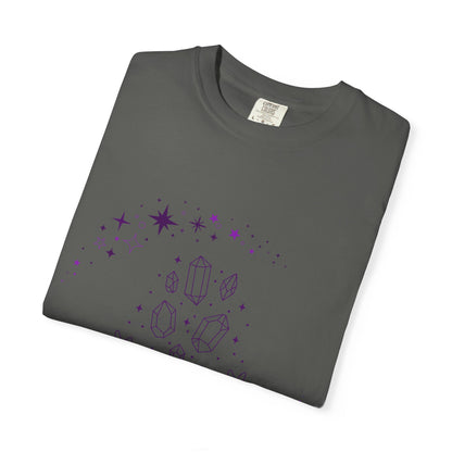 Crystal Reading T-Shirt — Mystical Hands, Floating Crystals & Stars Tee