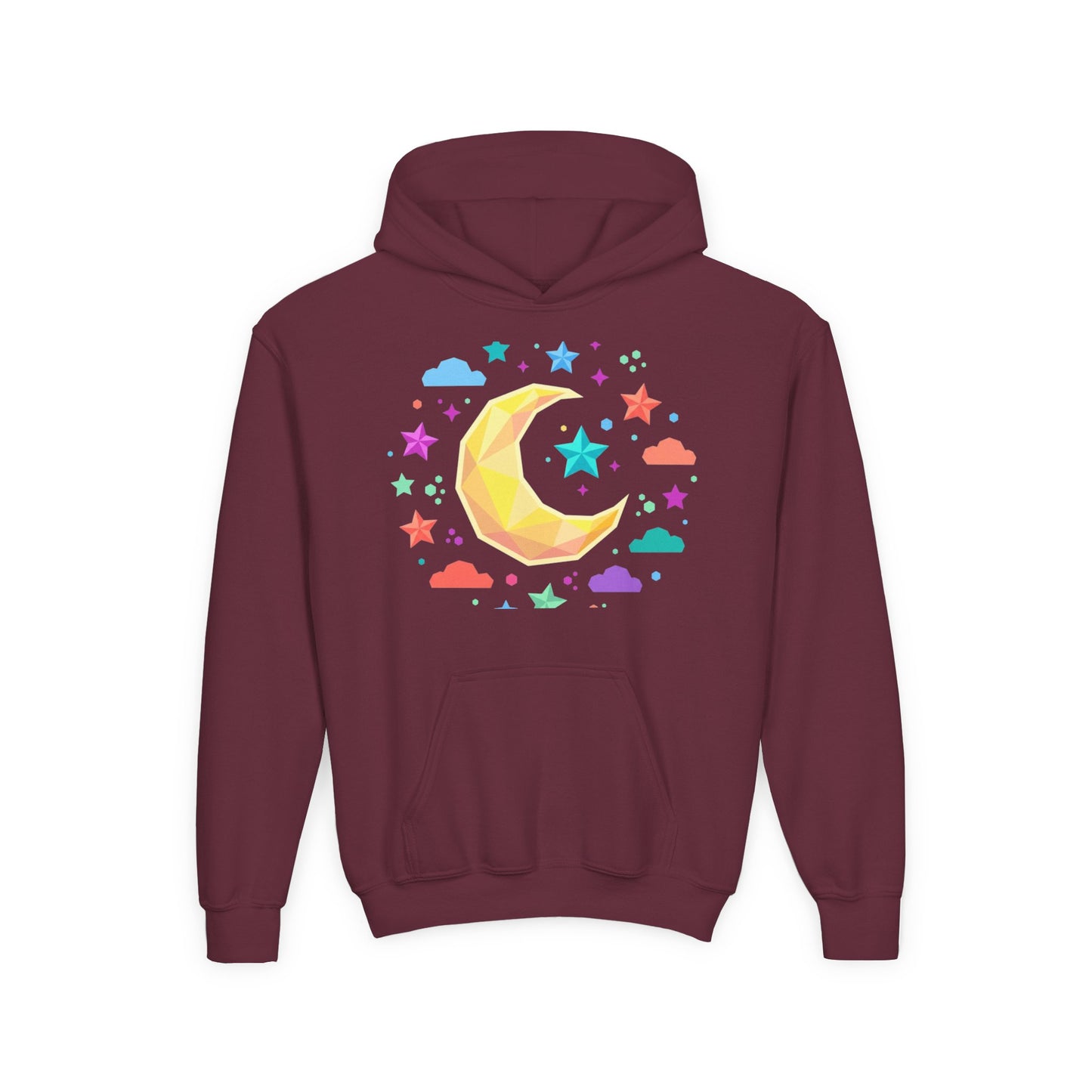 Kids Moon & Stars Hoodie — Colorful Crescent Night Sky Pullover