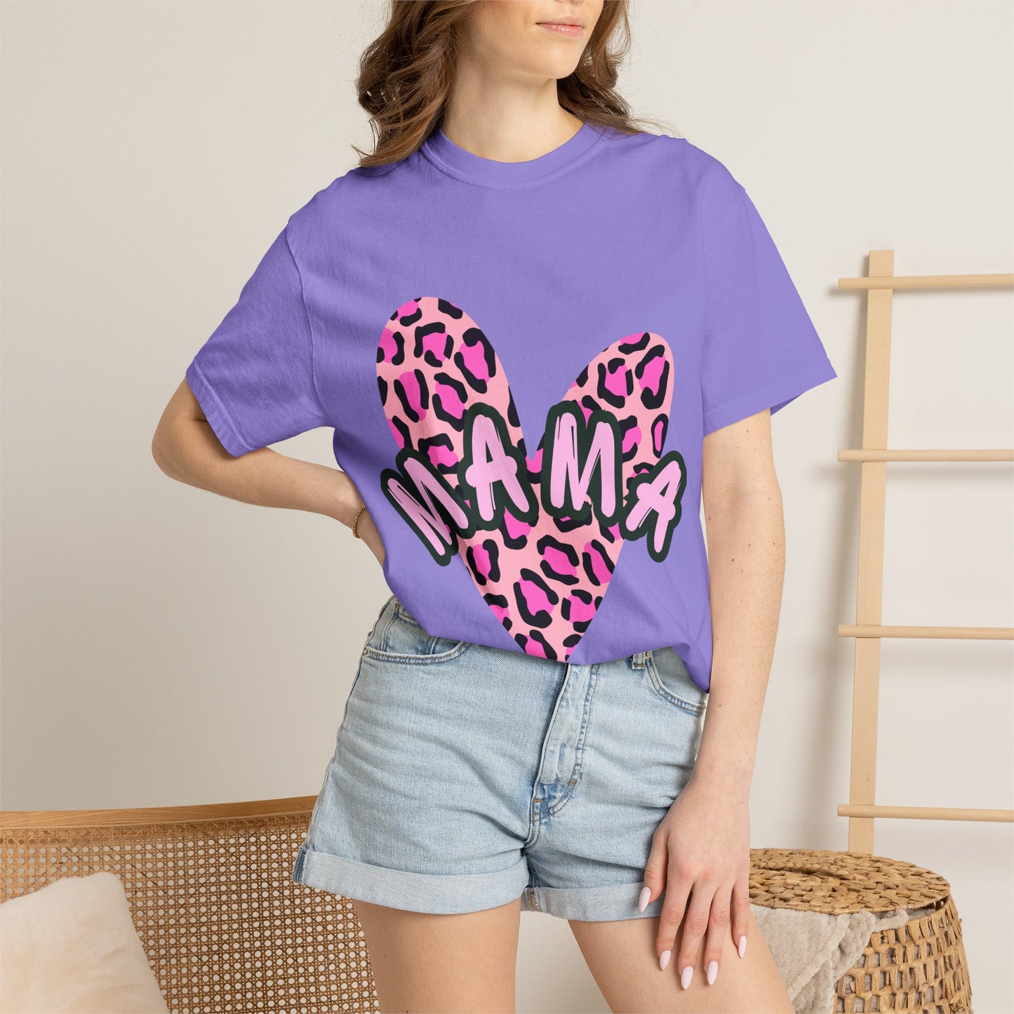 Mama Pink Leopard Heart T-Shirt