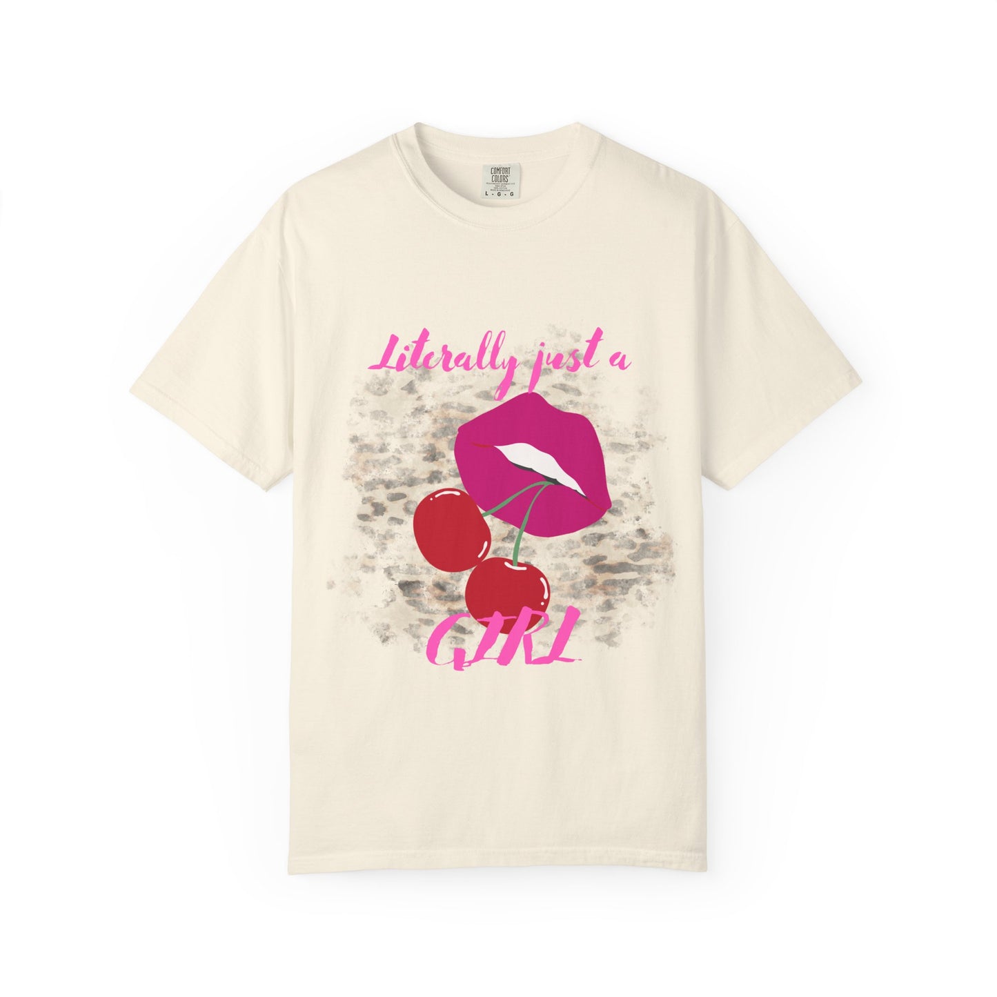 Graphic T-Shirt — "Literally Just a Girl" Pink Lips & Cherries Tee