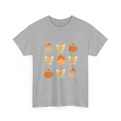 Pumpkin & Bow Fall Tee — Cute Autumn Pumpkin Graphic T-Shirt