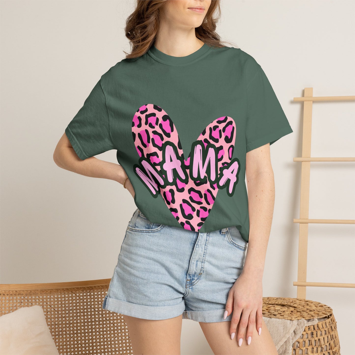 Mama Pink Leopard Heart T-Shirt