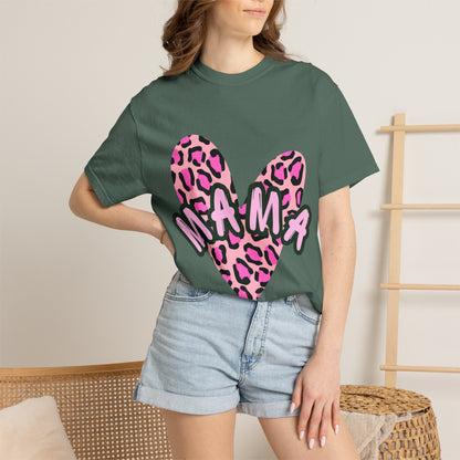 Mama Pink Leopard Heart T-Shirt