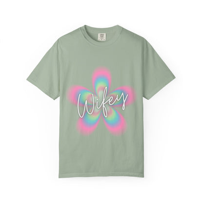 Wifey Flower Tee — Pastel Retro Floral 'Wifey' Graphic T-Shirt