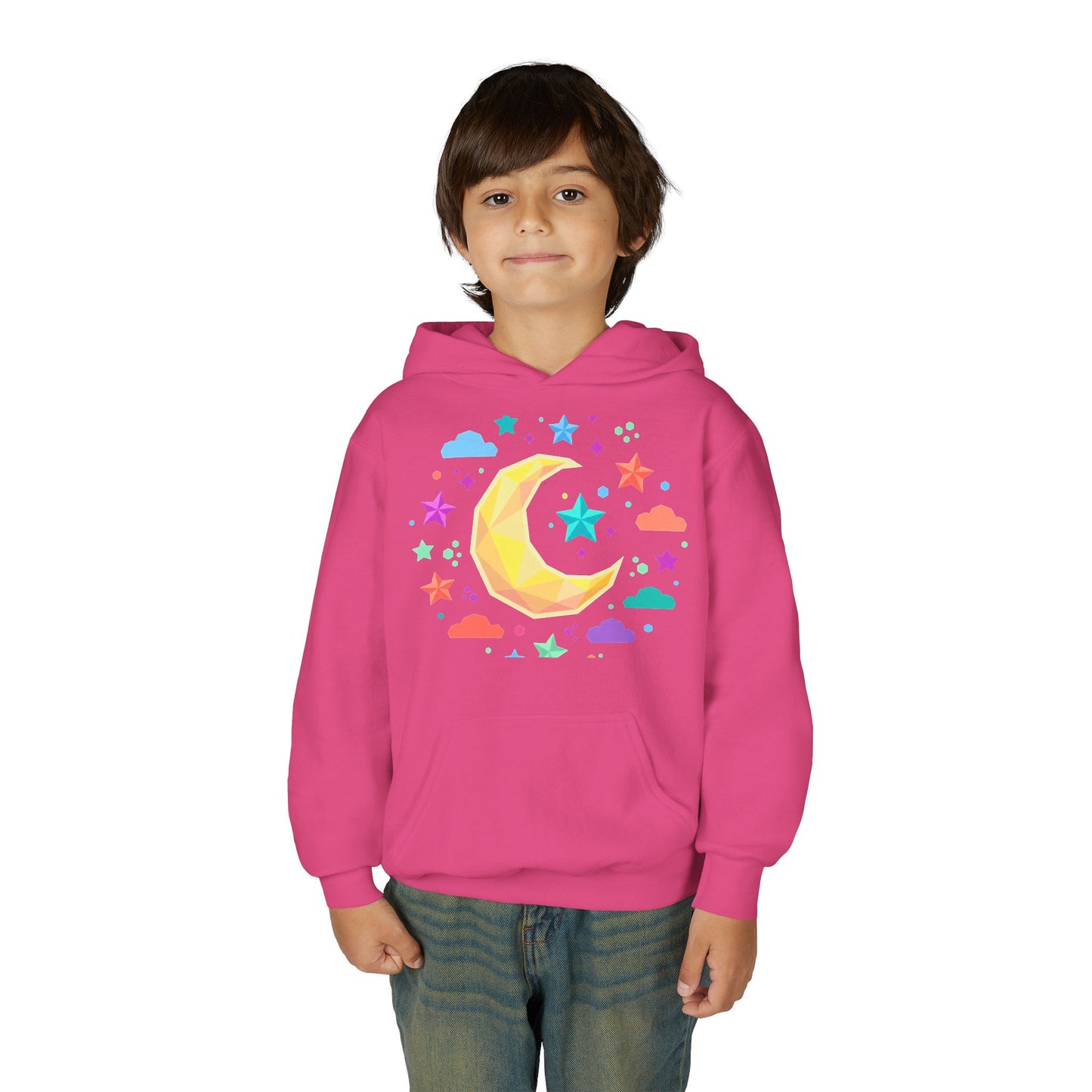 Kids Moon & Stars Hoodie — Colorful Crescent Night Sky Pullover