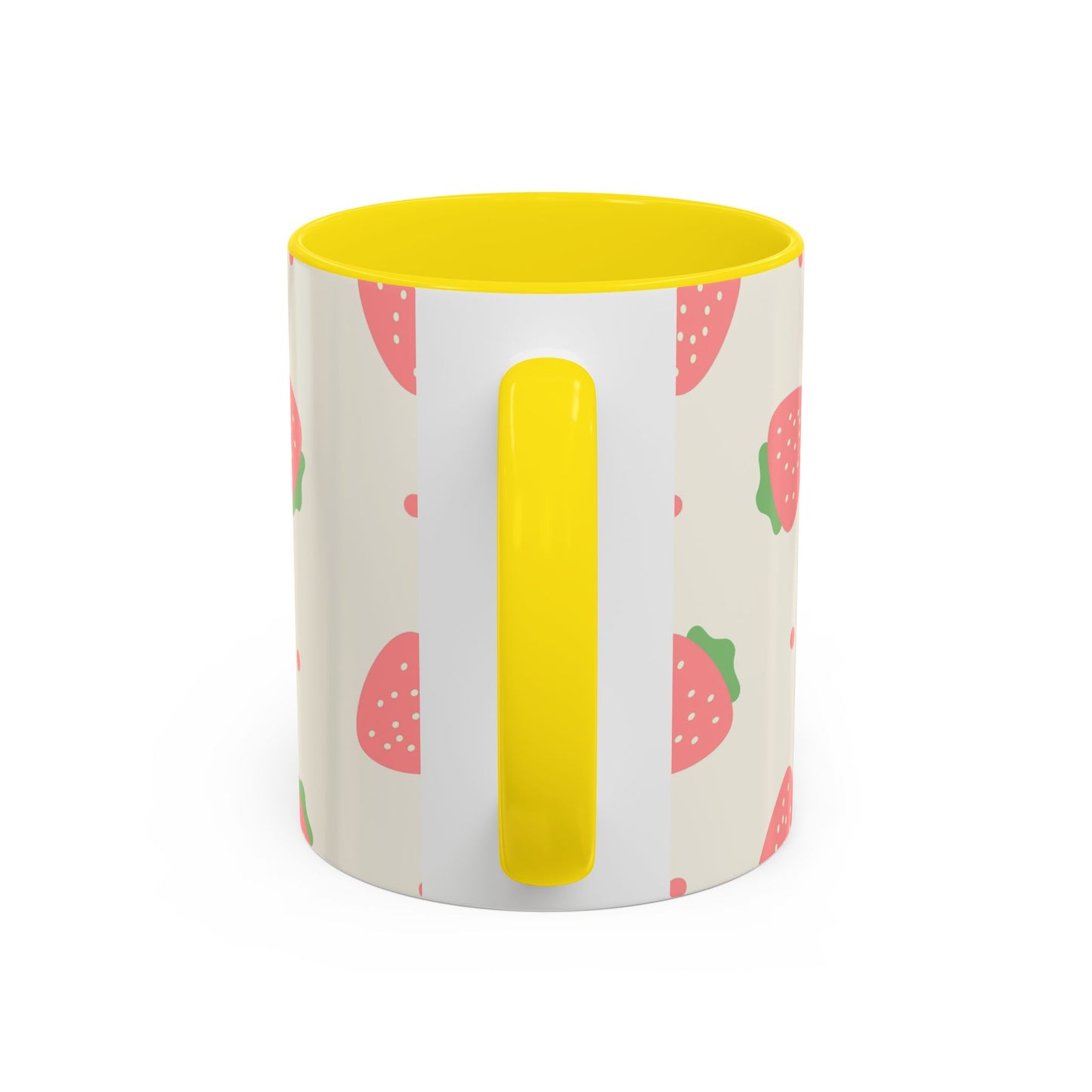 Strawberry Pattern Accent Coffee Mug — Cute Pink Fruit Ceramic Mug (11/15oz)