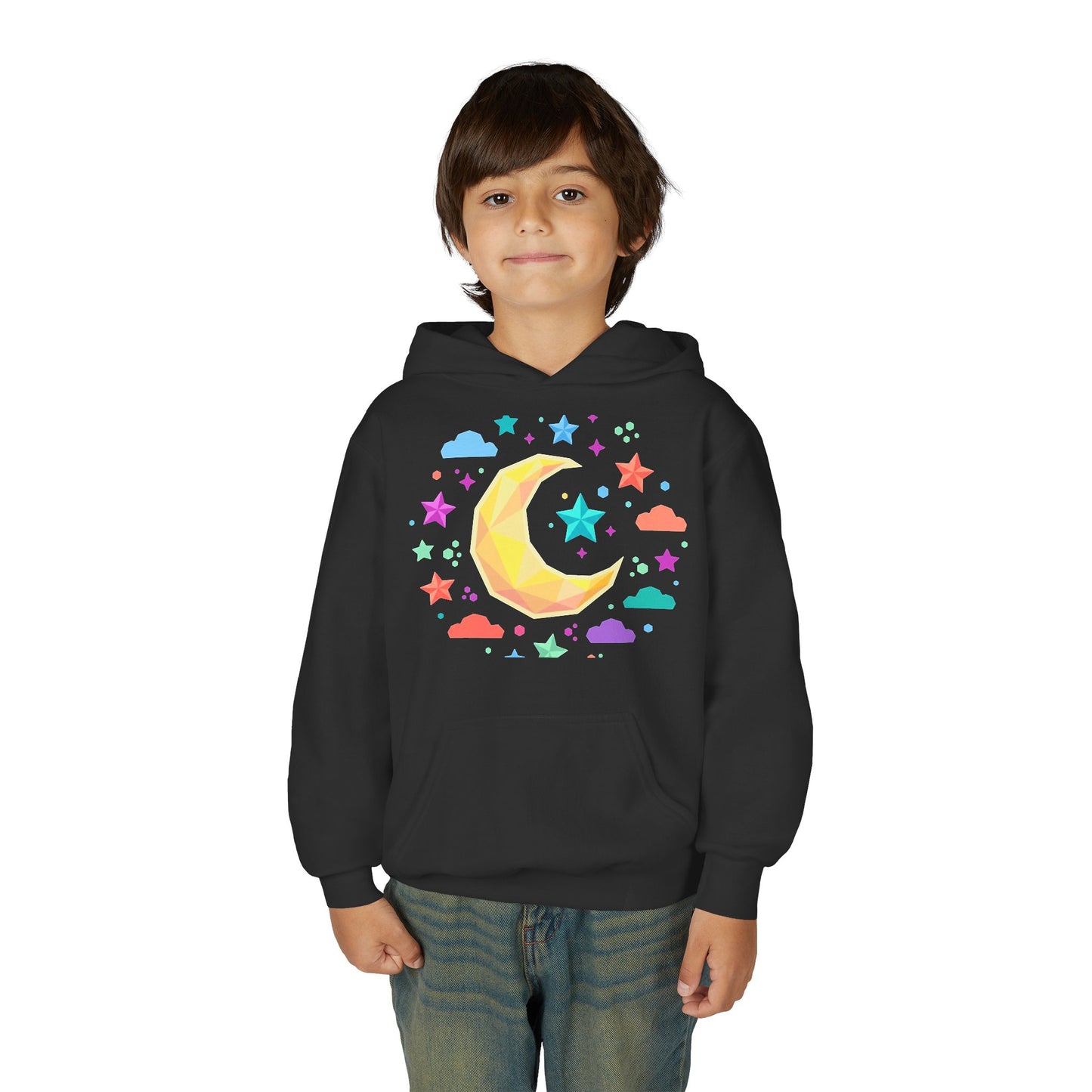 Kids Moon & Stars Hoodie — Colorful Crescent Night Sky Pullover